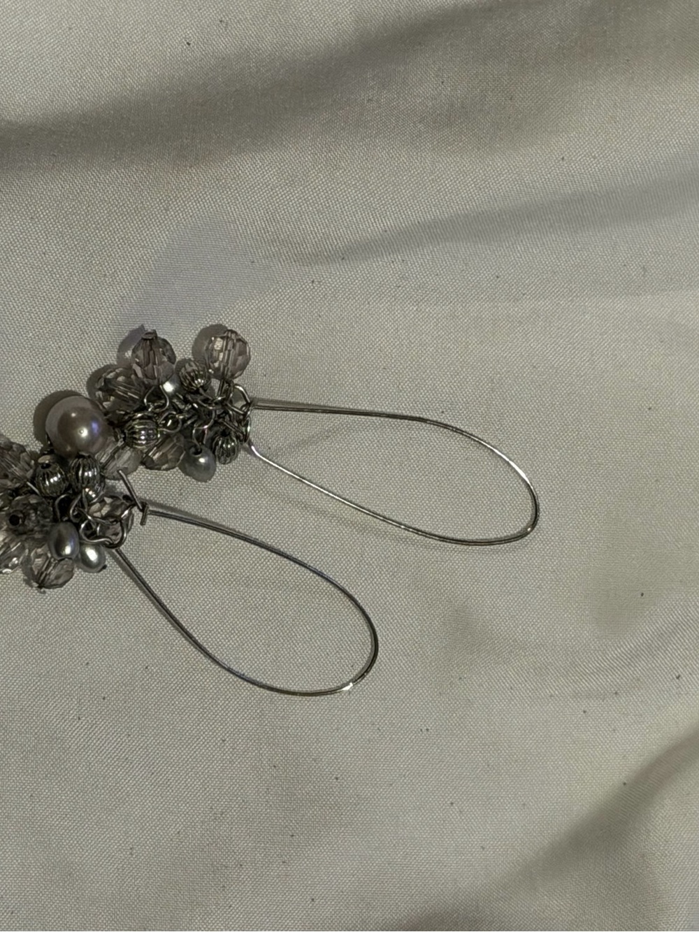 Silver Pearl & Crystal Cluster Drop Earrings - Elegant Women's Jewelry